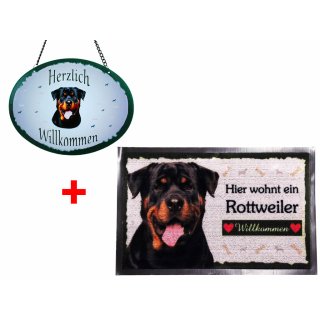 SET Fußmatte + Türschild Rottweiler, Türmatte, Türvorleger, Türschild Hund