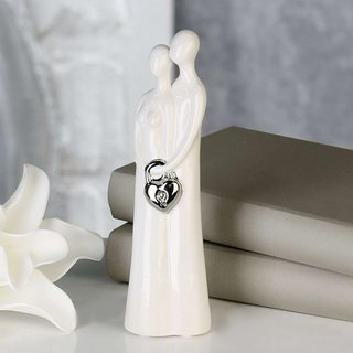 Skulptur Figur Love Lock aus Keramik mit silbernem Herzschloss