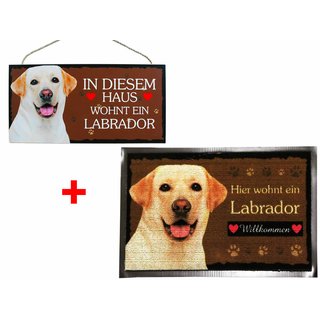 SET Fußmatte + Türschild Labrador weiß, Fußabtreter, Türmatte, Türvorleger Hunde