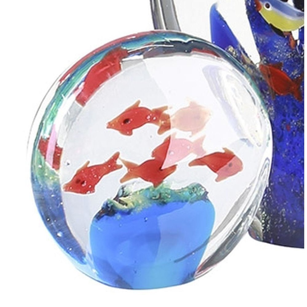 Briefbeschwerer Aquarium aus Glas · blau / orange / klar mit 6 Goldfischen