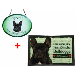 SET Fußmatte + Türschild Französische Bulldogge Türmatte, Türvorleger, Türschild