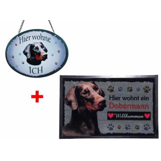 SET Fußmatte + Türschild Dobermann, Türmatte, Türvorleger, Türschild Hundeschild