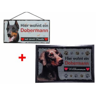 SET Fußmatte + Türschild Dobermann, Türmatte, Türvorleger, Türschild Hundeschild