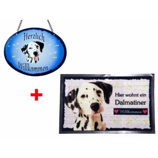 SET Fußmatte + Türschild Dalmatiner, Türmatte, Türvorleger Türschild Hundeschild