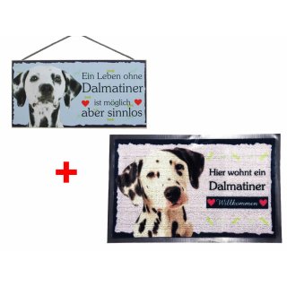 SET Fußmatte + Türschild Dalmatiner, Türmatte, Türvorleger Türschild Hundeschild