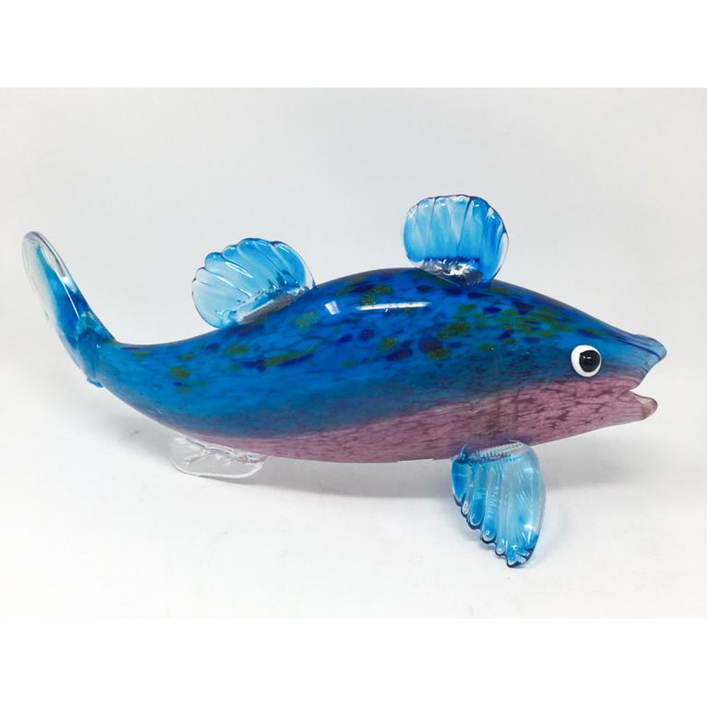Skulptur Karpfen Glas blau / rosa Dekofigur Fisch Angler Fischer Meer 