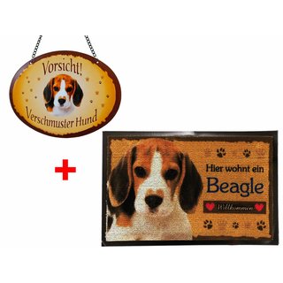 SET Fußmatte + Türschild Beagle, Fußabtreter, Türmatte, Türvorleger, Türschild