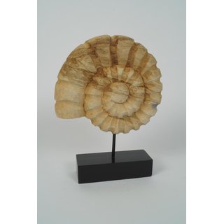 Dekorativer Eyecatcher Fossil aus Mangoholz auf Sockel Skulptur