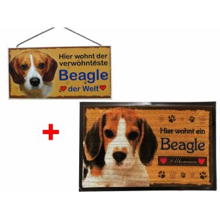 SET Fußmatte + Türschild Beagle, Fußabtreter, Türmatte, Türvorleger, Türschild