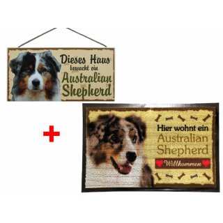 SET Fußmatte + Türschild Australien Shepherd, Türmatte, Türvorleger, Türschild