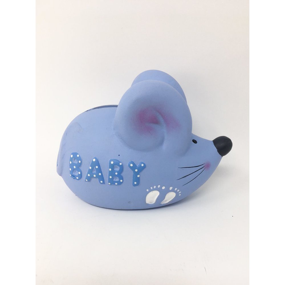 Spardose Maus Baby blau Keramik Länge 12cm Babyboy Junge Geldgeschenk