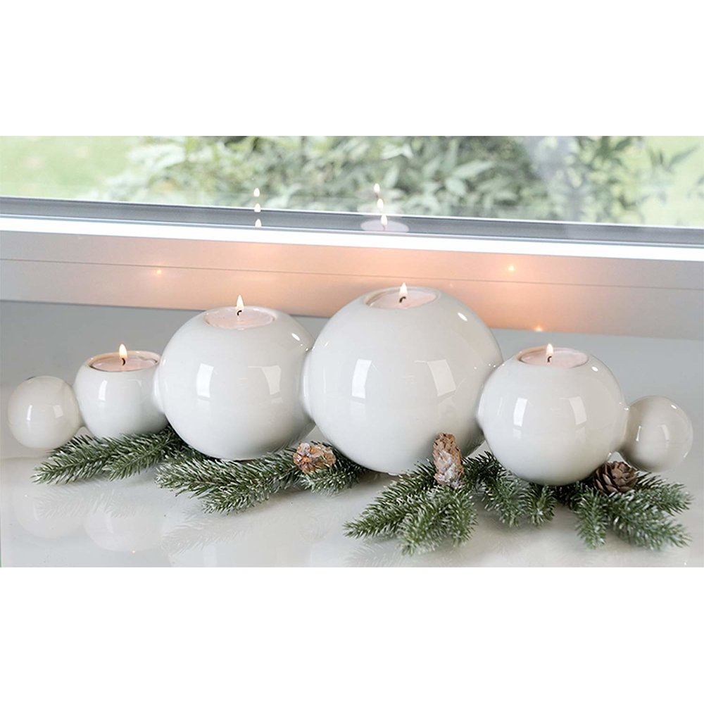 Teelichthalter Leuchter Whiteball Keramik,weiss Deko-Teelicht Länge 43cm