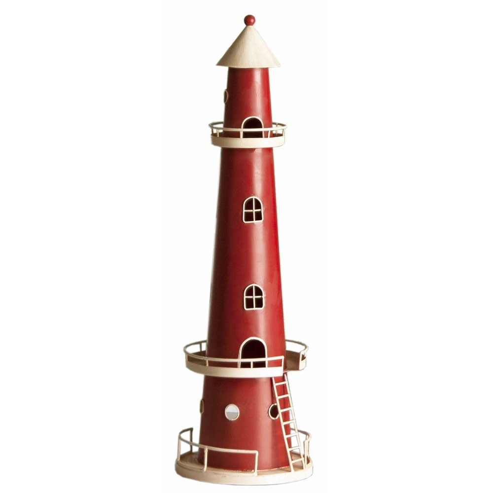 Leuchter Lighthouse Metall rot/weiH.54cm Teelichthalter Beleuchtung Meer Leuchtturm Meerweh Wasser Küste Licht