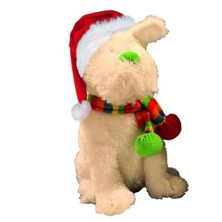 Plüschhund mit Weihnachtsmütze und Schal - mit Musik 28x18 cm