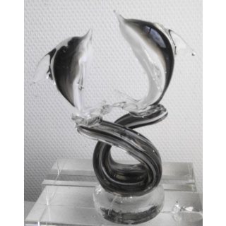 Glasskulptur Delfin zwei Delphine  20 cm