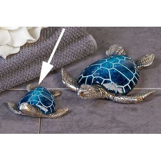 Designer-Figur Dekofigur Schildkröte Josie aus Poly · blau/silber Länge 10 cm