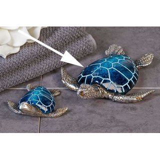 Designer-Figur Dekofigur Schildkröte Josie aus Poly · blau/silber Länge 18 cm