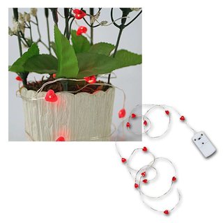 LED-Draht-Lichterkette String 12teilig roter Herzen LED rot