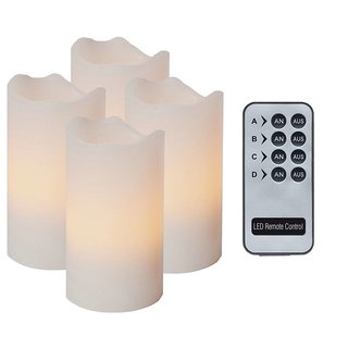 4er LED-Wachskerzenset mit Fernbedienung weiss Kerzen einzeln schaltbar 10 x 6 cm