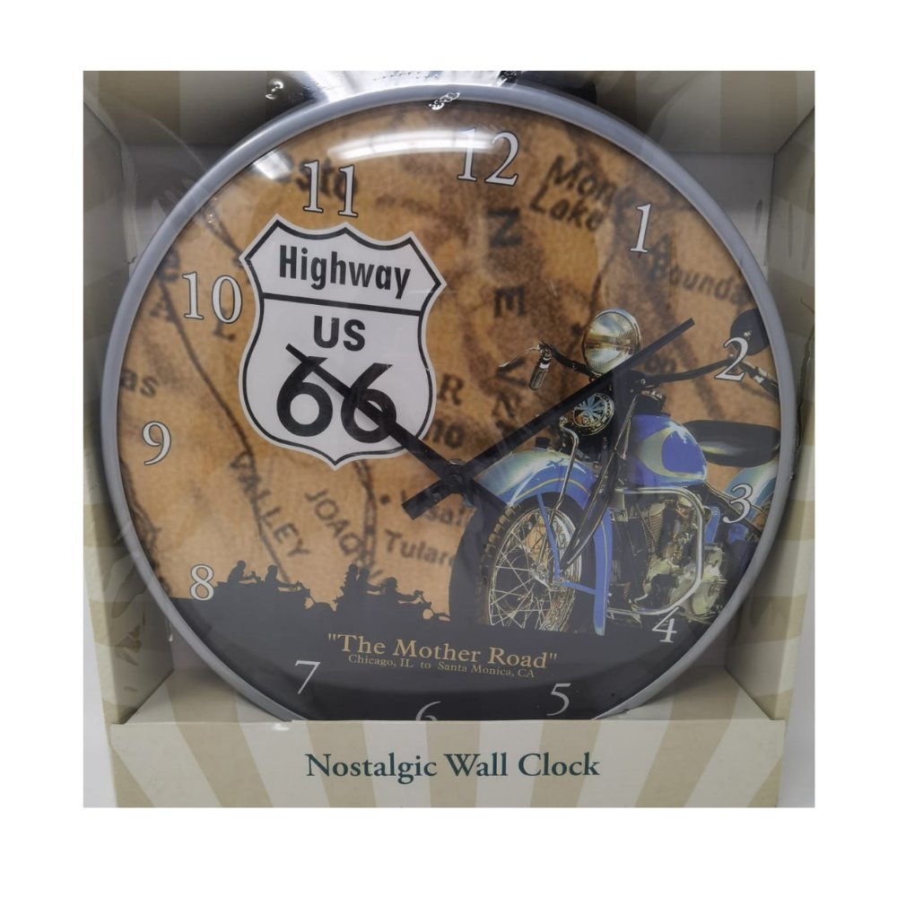 Uhr Highway US 66, THE MOTHER ROAD, Nostalgic Wanduhr Wanddeko Biker
