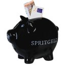 Sparschwein Spritgeld aus Keramik · schwarz Höhe 12,5 cm · Breite 14 cm