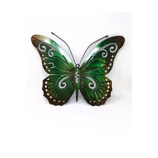 Wanddeko Schmetterling grün glänzend Metall Gartendeko